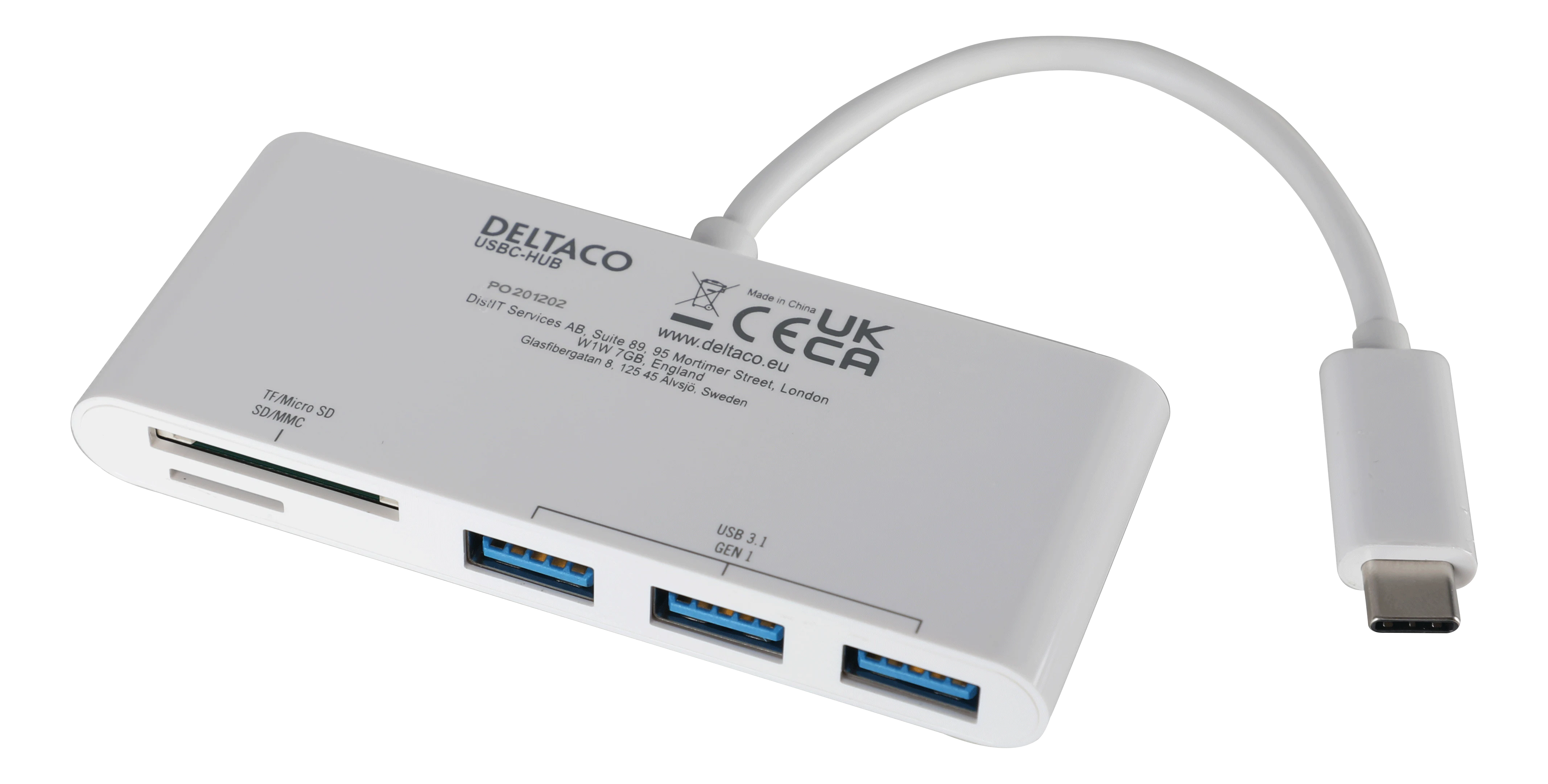 Concentrador USB-C 3x USB-A + SD/microSD blanco