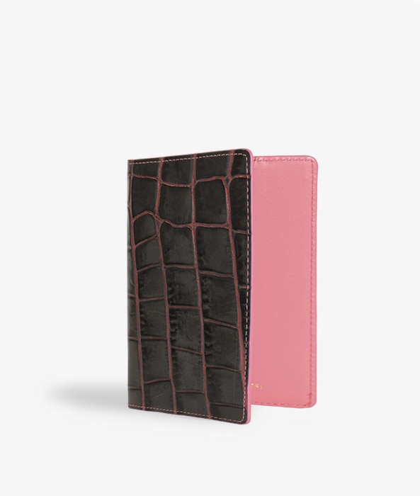 Funda para pasaporte Crocodile Taupe/Pink