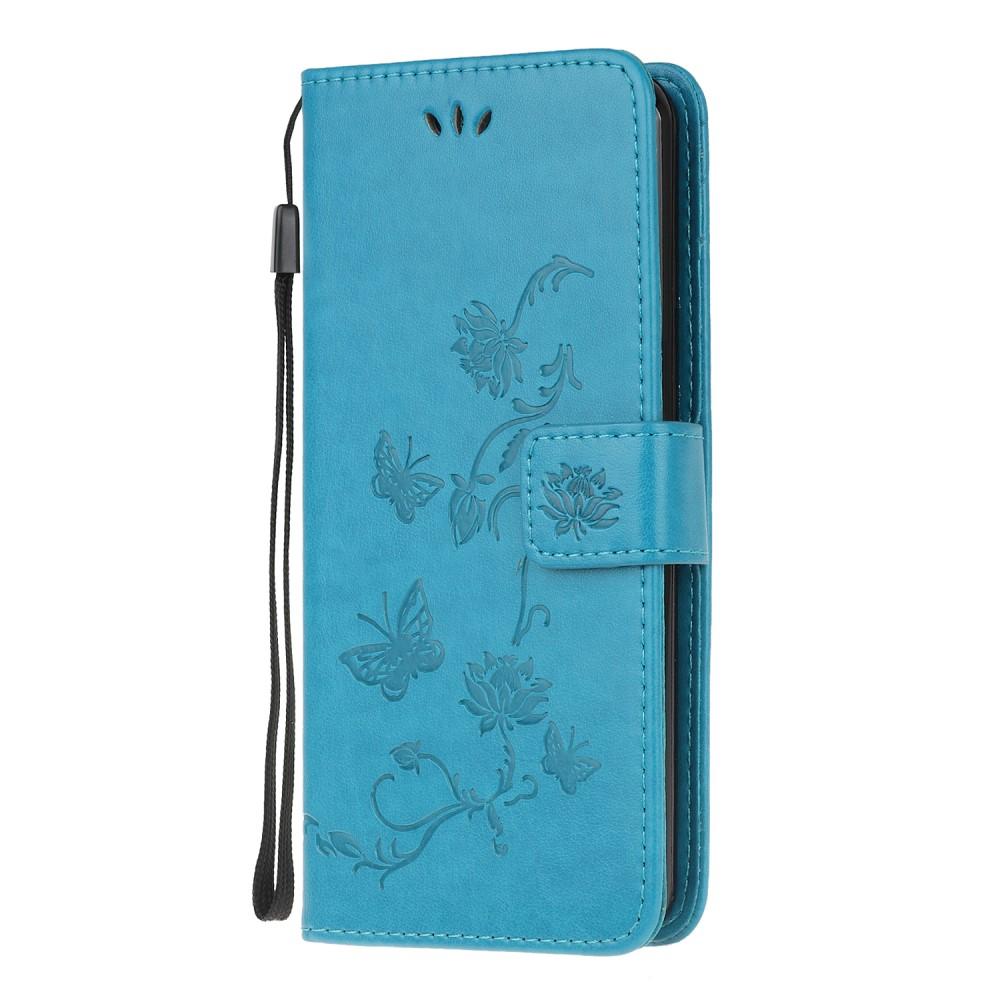 Funda de cuero con mariposas para Samsung Galaxy A21s, azul