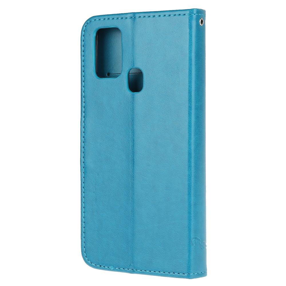 Funda de cuero con mariposas para Samsung Galaxy A21s, azul